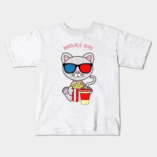 Movies day, movies and cats lover Kids T-Shirt